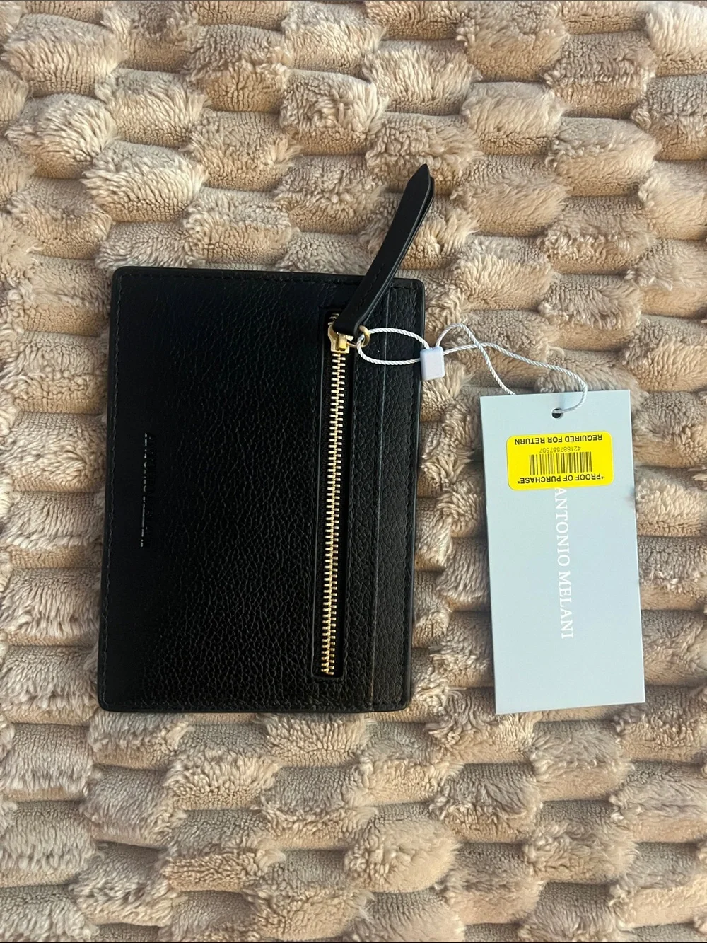 ANTONIO MELANI Black Leather Card & ID Holder with Clear Window